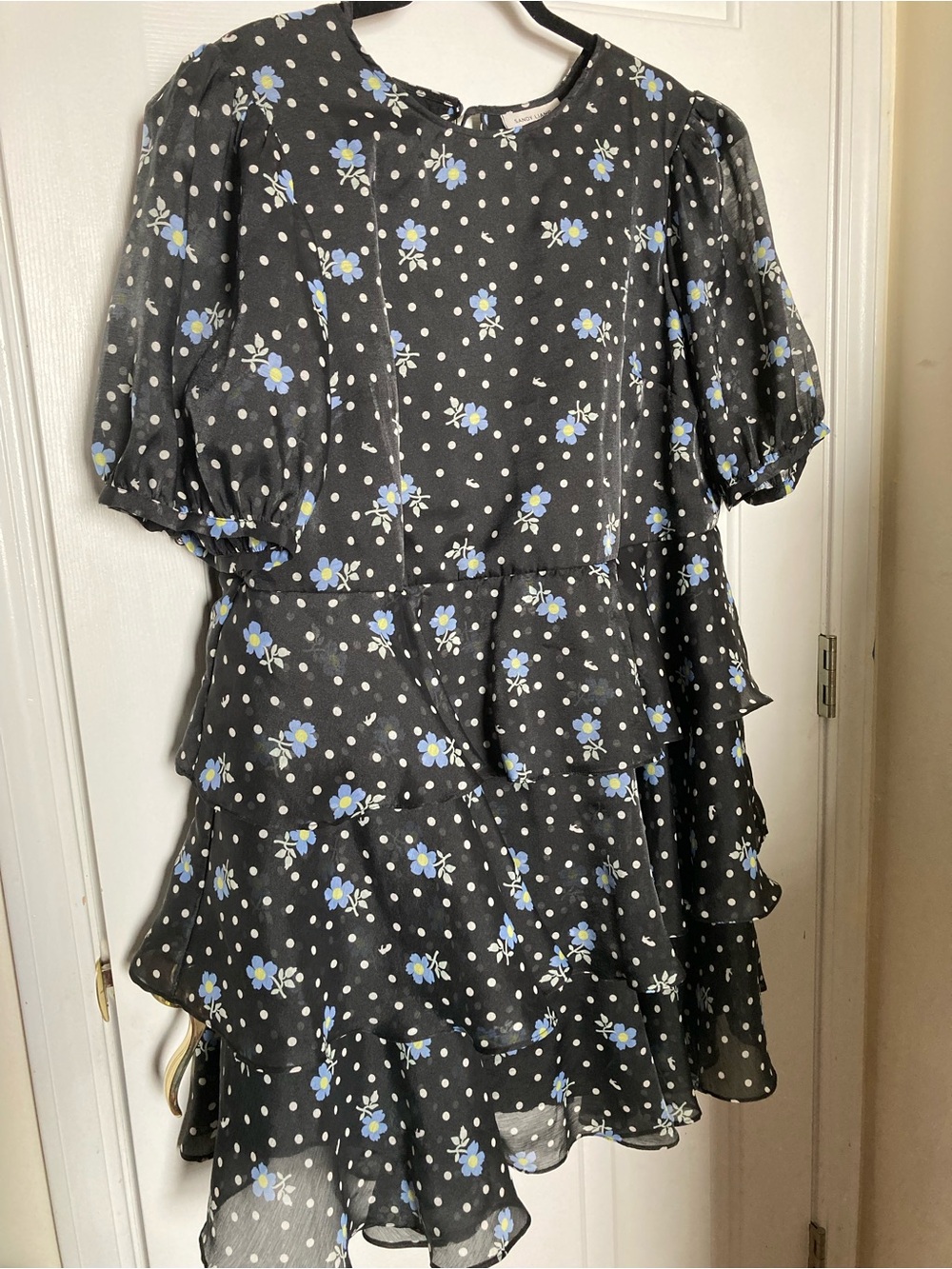 Sandy Liang Black Floral & Polka Dot Dress
